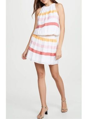 Ramy Brook White Paris Mini Dress w/ Metallic Threads & Stripes